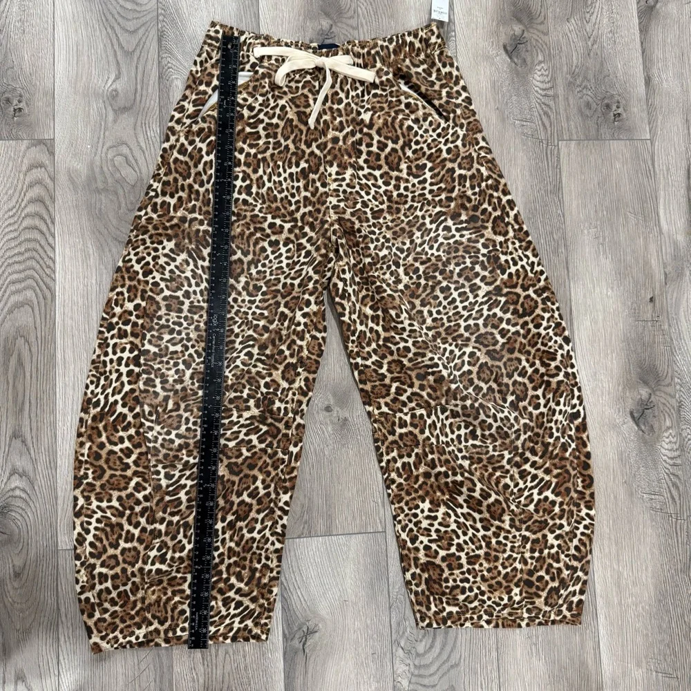 GAP Leopard Print Wide Leg Pants Tan Black barrel parachute leg 2 petite western - Picture 13 of 16